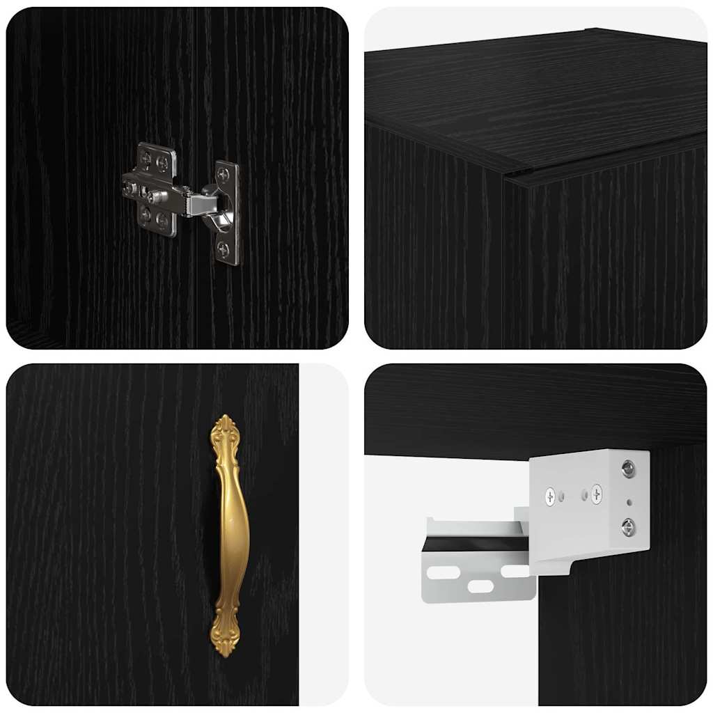 Wall Mounted Cabinet Black Oak Effect 69.5 x 34 x 90 cm