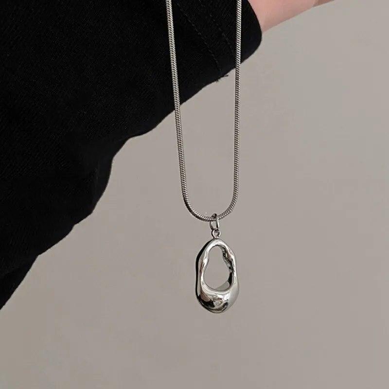 ANENJERY Hollowed Water Drop Pendants Necklace For Woman Square Minimalist Girl Clavicle Chain Jewelry