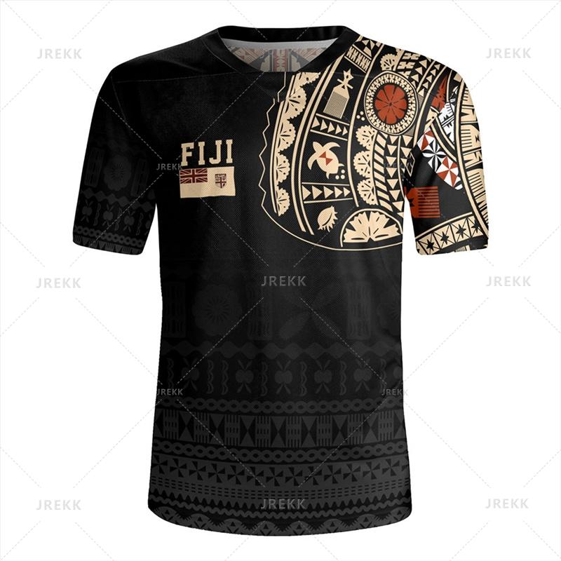 The Republic-of Fiji Flag 3D Printing V Neck T Shirt Fiji Rugby-Jersey Emblem Graphic V neck