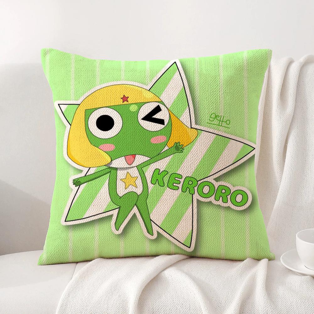 K-Keroro G-Gunsou Frog Cushion Cover Summer Coolness Linen Fabric Double-Sided Printing Pillow Case Sofa Home Decor Gift