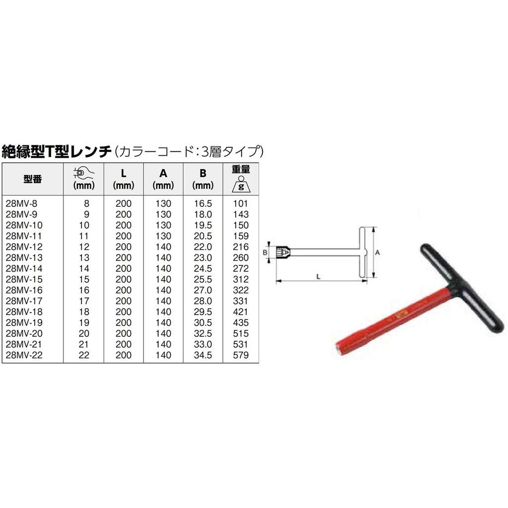 BAHCO Insulated T-Socket Wrench, 1000V Insulated T-Socket Handle, 10mm, 28MV-10