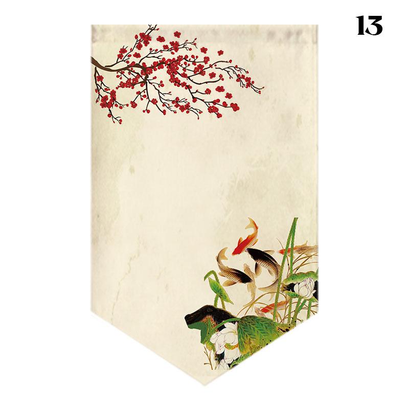 Chinese Landscape Painting Short Curtain Restaurant Cafe Decor Noren Home Window Decor Hanging Half Curtain Kitchen Partition
