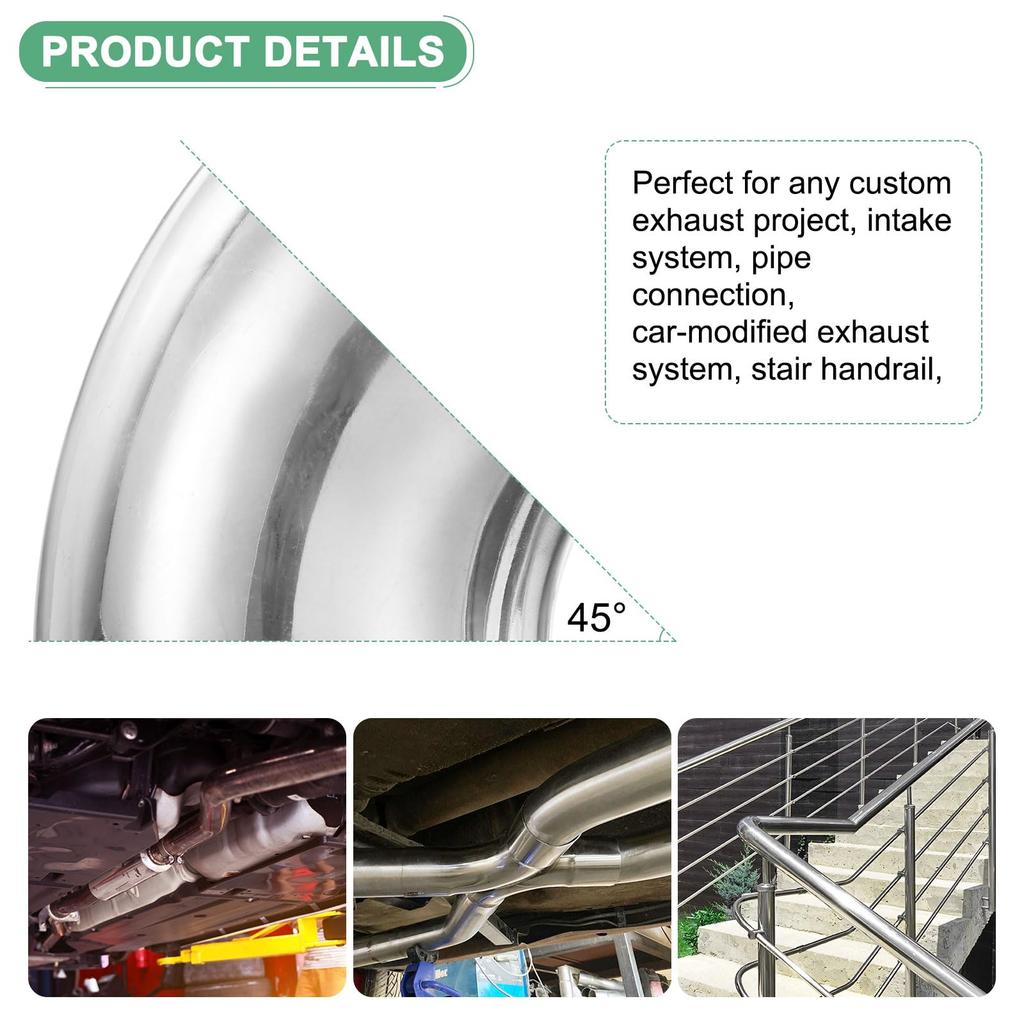M METERXITY OD 45 Degree Mandrel Bend mm 304 Stainless Steel Exhaust Elbow for Vehicle Modification Exhaust Stair Handrail 106 mm Height 4-Pack 4"