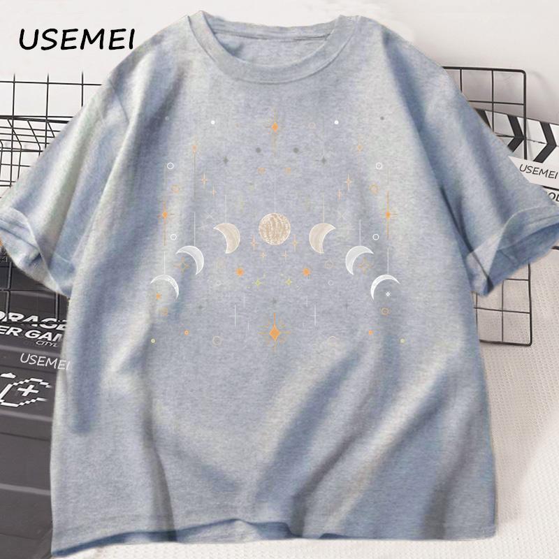 Moon T-Shirts Moon Phase Astrology Astronomy Tee Shirt Men Women Graphic T Shirts Summer Loose Short Sleeve Tops Tees Streetwear