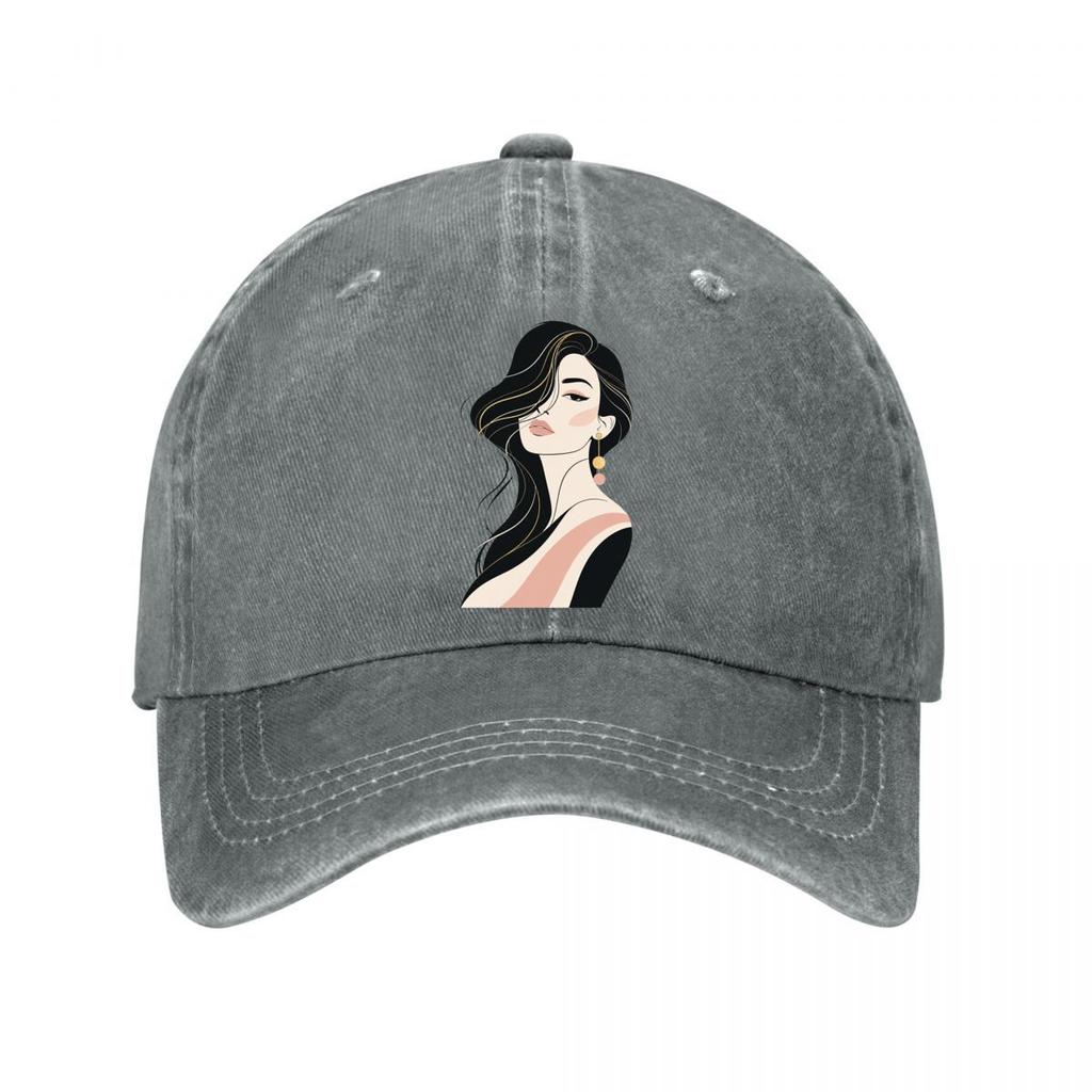 Modern Feminine Beauty Line Art Port  New Vintage Washed Cotton Baseball Cap Sun Hats