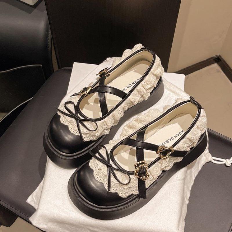 

Туфли на толстой подошве с ретро-бантом из кожи для женщин, летние новые нежные туфли Мэри Джейн для женщин 40 чёрный