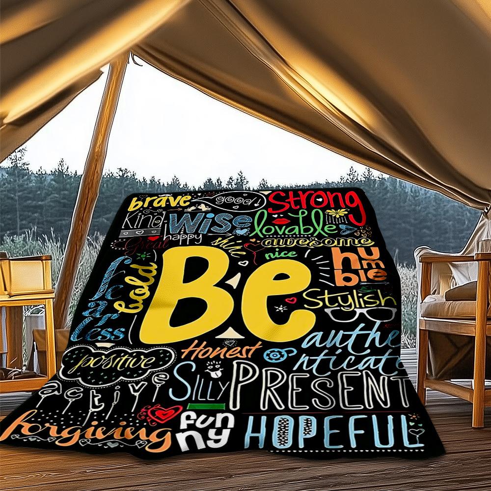 1pc Inspirational Quotes Print Outdoor Blanket, Lightweight Polyester,