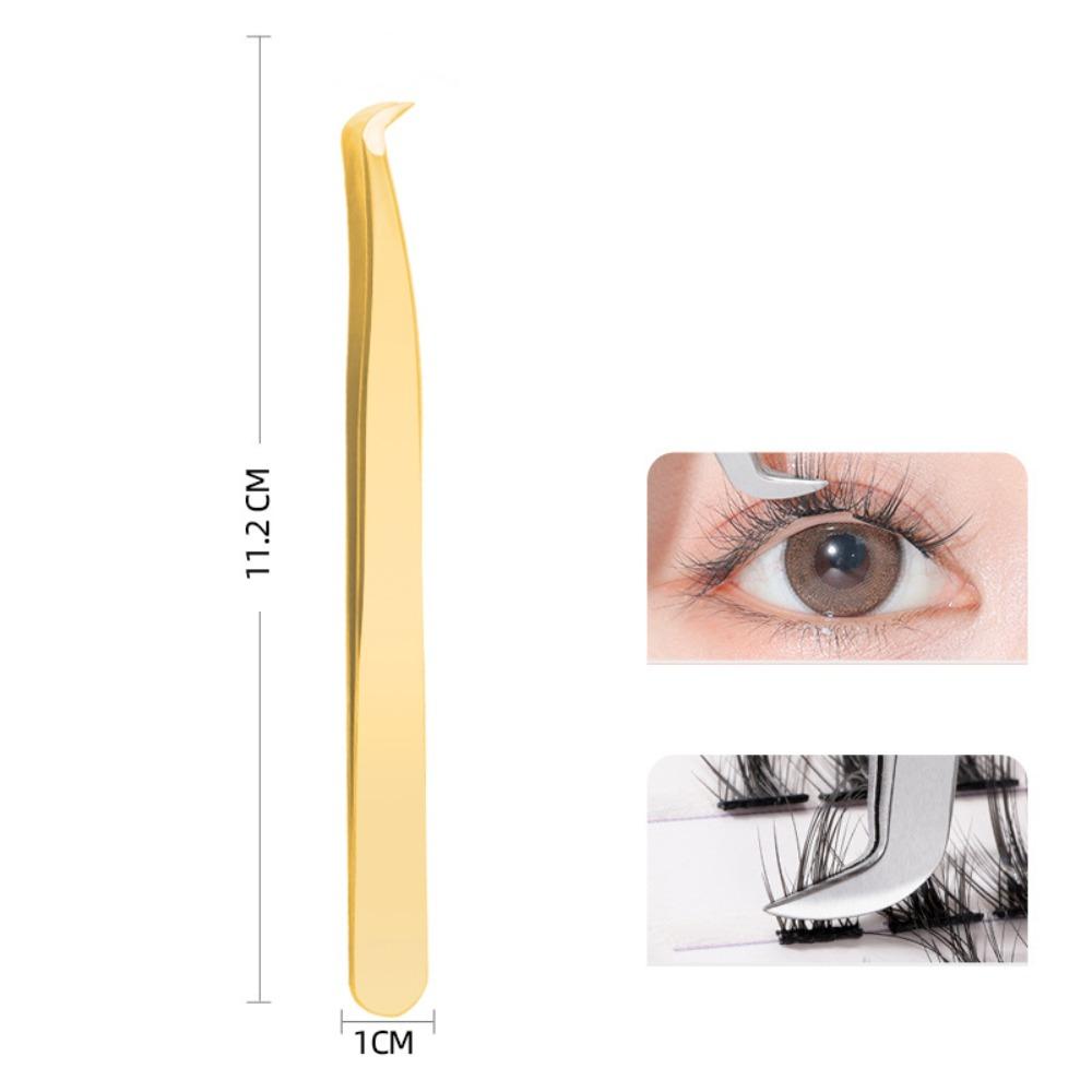 Durable Stainless Steel Lash Extension Tweezers Anti-Slip Gold Curved Tip Tweezers Straight Tweezers Makeup Accessories