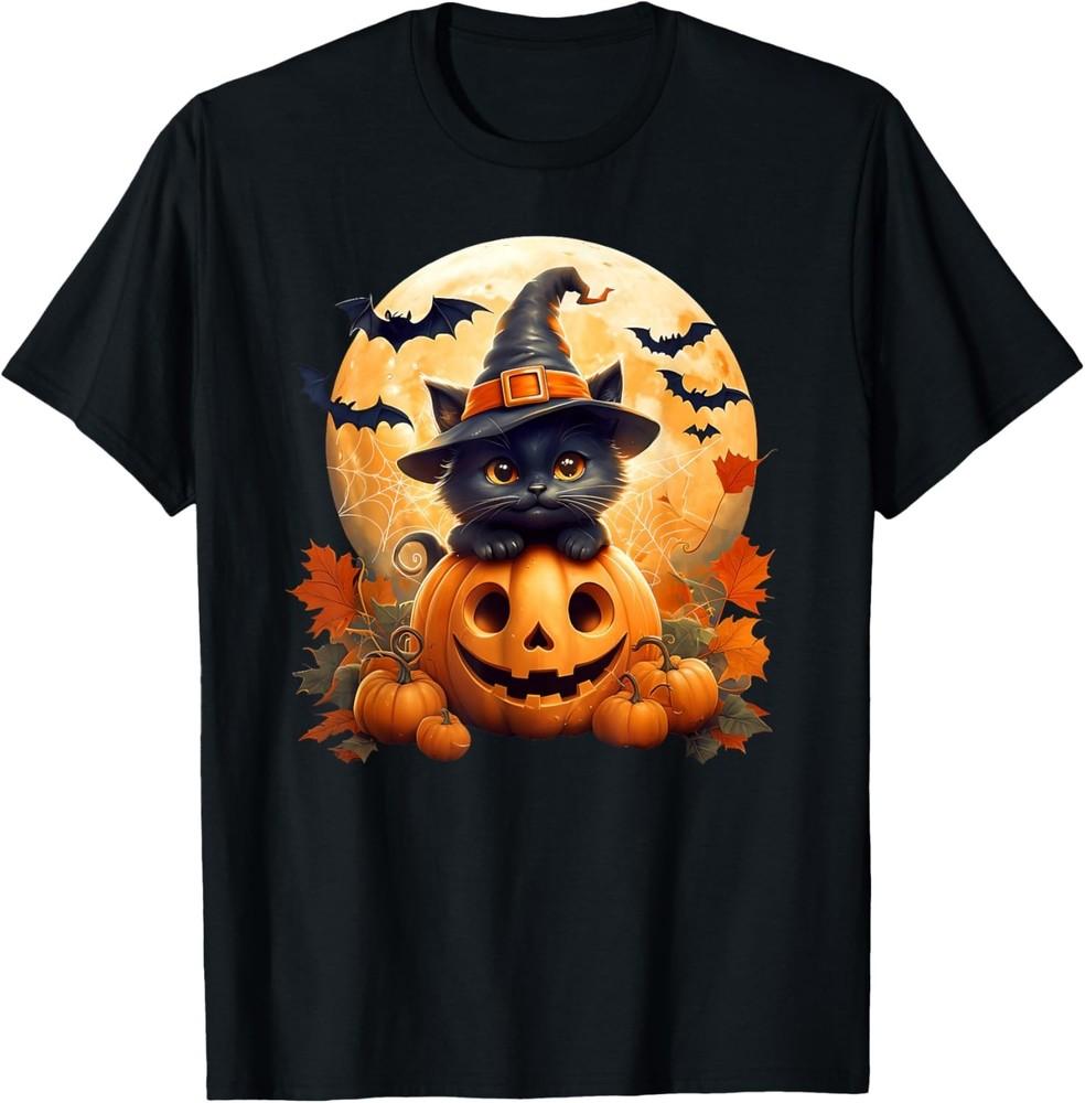 

Black Cat Witch Pumpkin Halloween Costume Retro Fall Autumn unisex T-Shirt 2XL