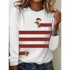Spring and Autumn Round Neck 3D Dogs and Striped Patterns Printed Top Fashionable Casual Long Sleeved Women's T-shirts