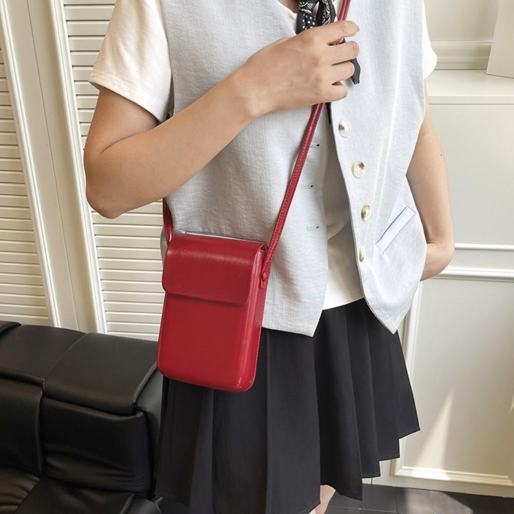 Einfarbiges quadratisches Handy-Tasche Koreanische Umhängetaschen Tragbare Klapp-Schultertasche Handtaschen
