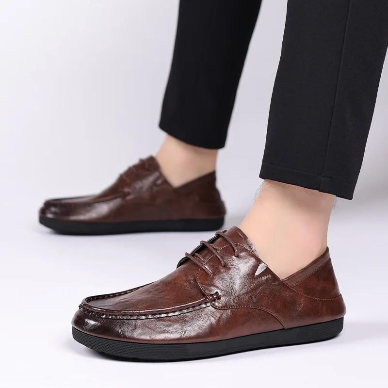 Fashion 2024 Spring Autumn New Designer Men's Shoes Fashion Korean Style Shallow Mouth Leather Loafers Men Business Shoes