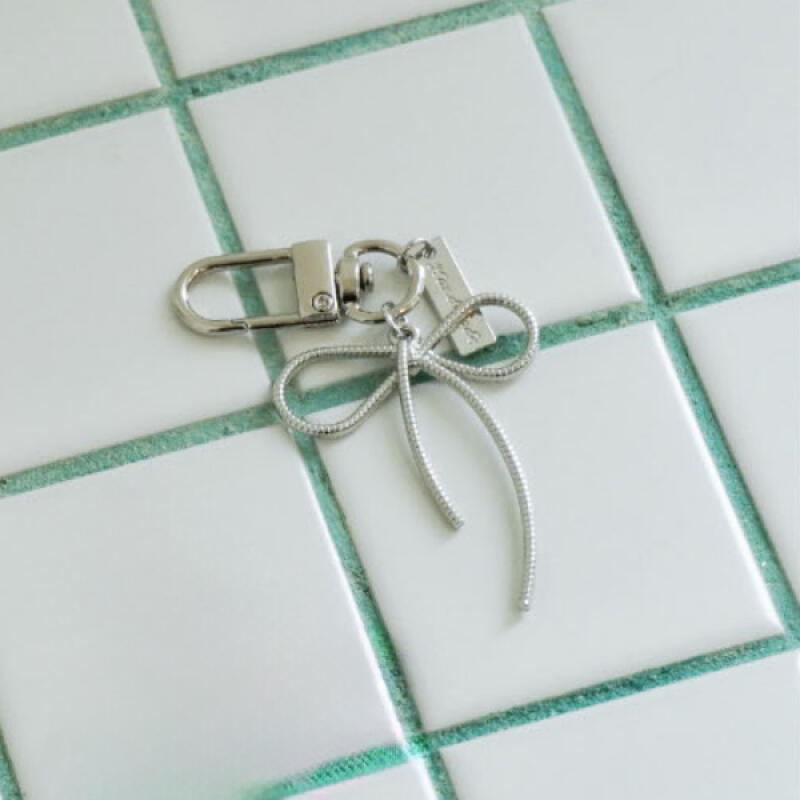 Ribbon Heart Silver Black Leather Vintage Keychain Set of 7 (Options 1-2)