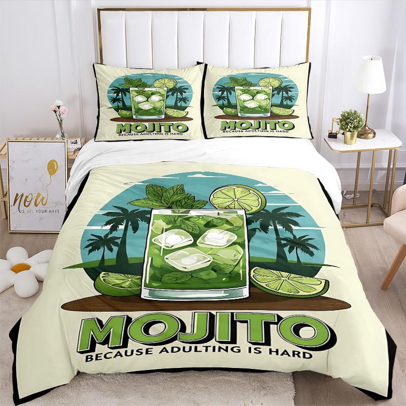 3pcs Mojito Print Duvet Cover Set, Soft Comfortable Duvet Cover,Guest Room (1*Duvet Cover + 2*Pillowcase, Without Core) Yy251104104