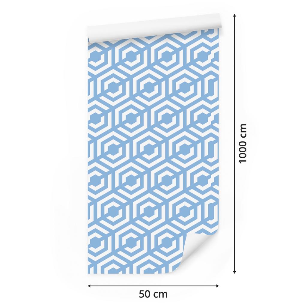 Wallpaper Geometric Pattern Azure and White for Living Room and Bedroom 50x1000