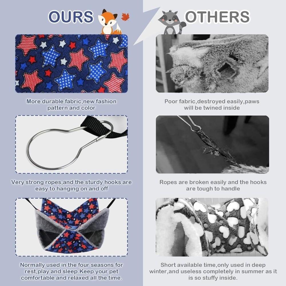 Cute Double-layer Hamster Hammock Warm Cozy Pets Sleeping Bag Fleece Print Thicken Hanging Cage House Cage Accessories