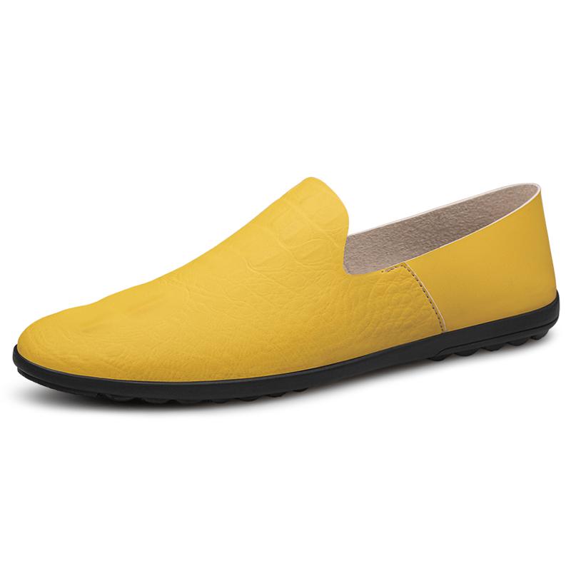 Classic Brand Men's Leather Casual Shoes Soft Soles Comfortable Commuting Driving Shoes Office Men's Business Shoes Yellow Trend