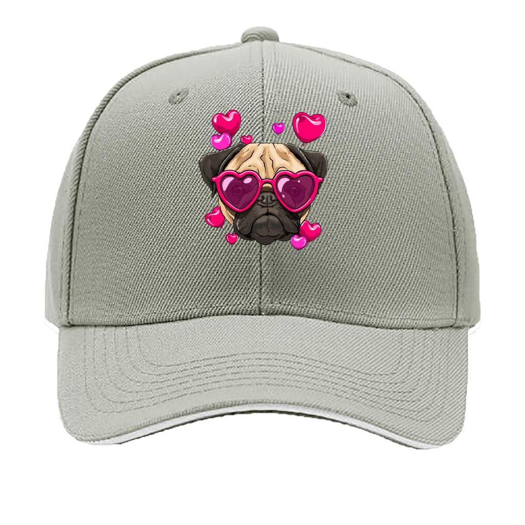 Valentine Day Pug Dog Heart Glasses Hearts Graphic Sandwich Baseball Cap Unisex Women Sun Cap Outdoor Workouts Hat