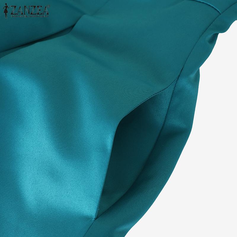 ZANZEA Rochie de vară cu mânecă scurtă și guler rotund, casual, cu model A-line