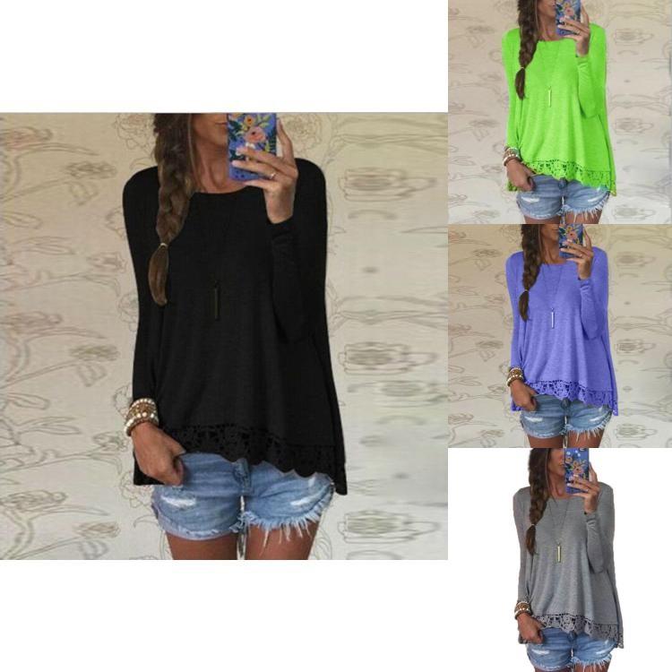 Trendy Femme Blouse Manches Longues Dentelle Sweat Lche T-shirt In Gray For Stylish Layers