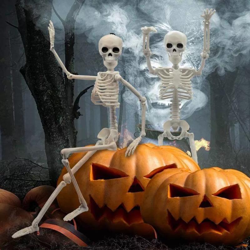 Esqueleto Humano Halloween Realista Articulado Cuerpo Completo Calavera Huesos Decoración Aterradora para Casa Embrujada Fiesta Interior Exterior Exhibición