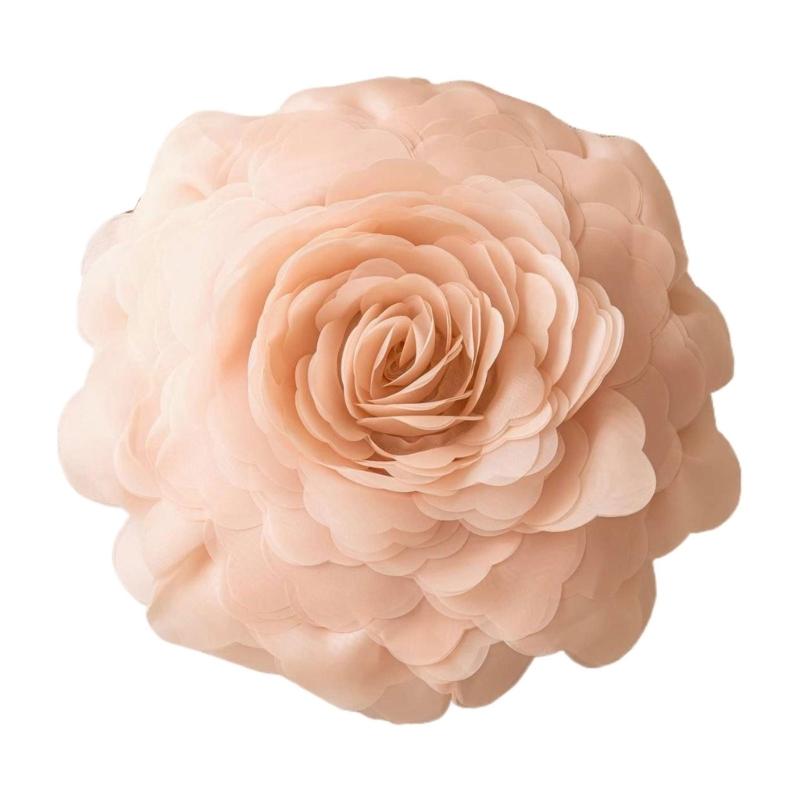 

3D Rose Flower Round Throw Pillows Case Handmade Princess Style Cushions for Living Room Sofa Bed Wedding Gift