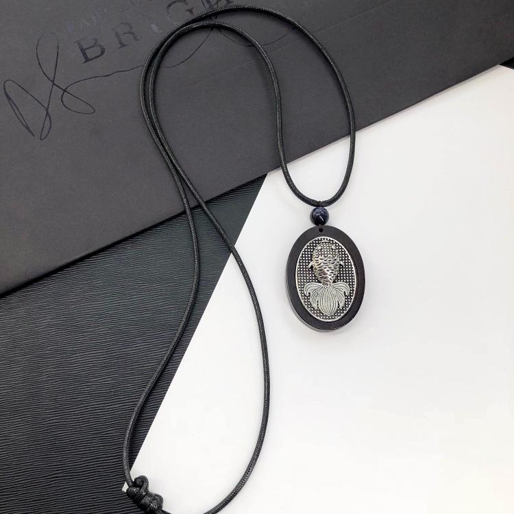 Retro Zen Ebony Long Necklace Women's Versatile Fashion Literary Clothing Accessories Sweater Chain Pendant