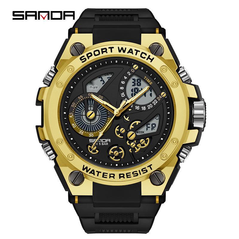 Sanda Men's 3D Dual Display Sports Watch with Night Light and Multi-function Features