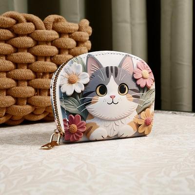 Monedero con forma de gato estilo coreano: Cartera con estampado de animales de dibujos animados y tarjetero multifuncional para mujer