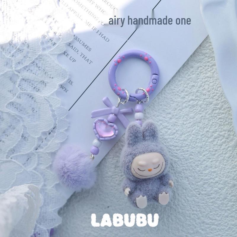 Flocked Mini Labubu Vinyl Keychains: Cute Stroller Bag & Phone Charms
