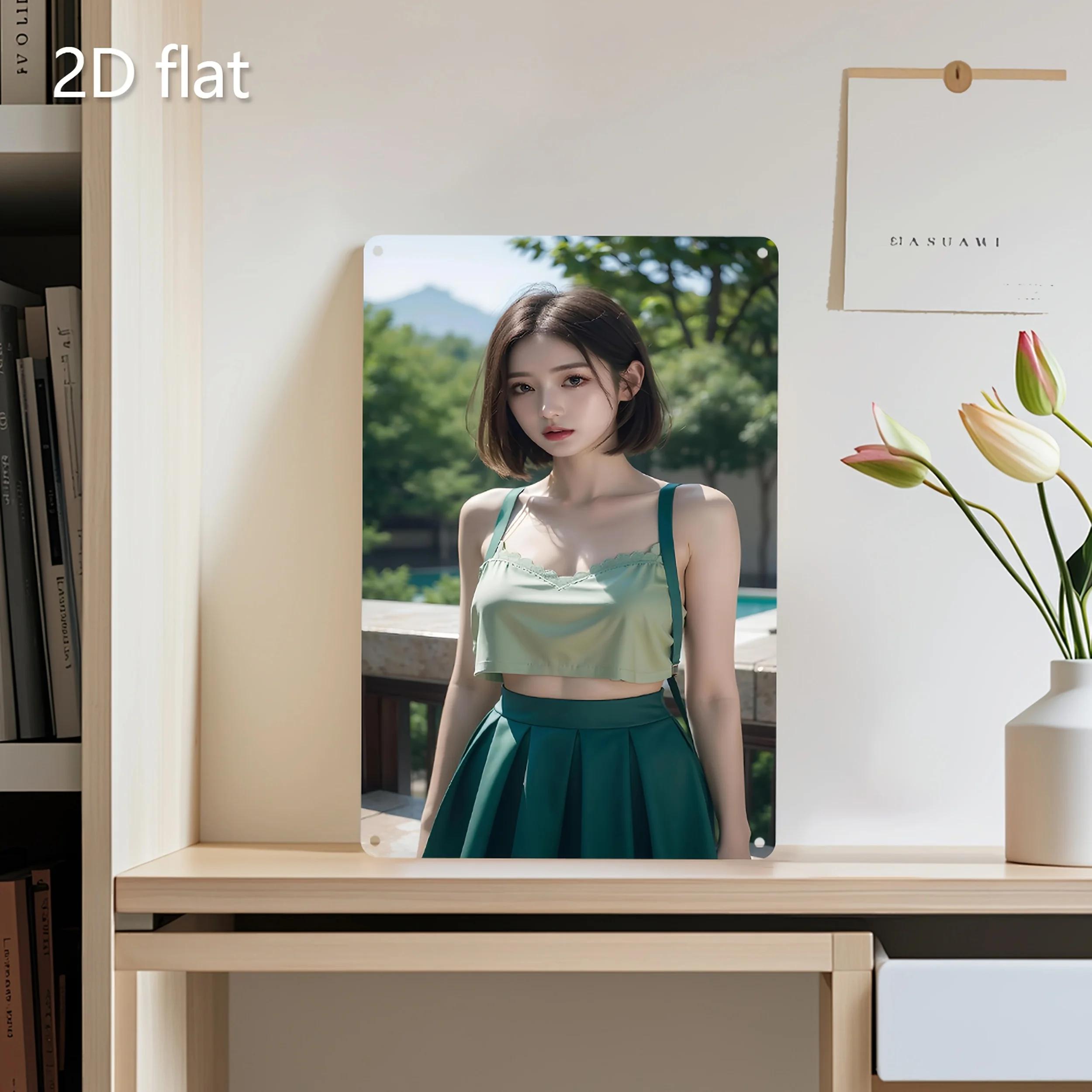 

Elegant Green Dress Woman Metal Wall Art, 2D Flat Weather-Resistant Iron Sign with Pre-Drilled Holes for Outdoor & Indoor Decora 20x30cm（7.8x11.8inch）