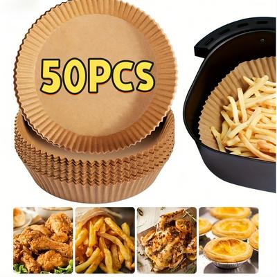 50pcs Air Fryer Baking Paper, Round Disposable Parchment Paper, Suitable for Frying, Baking, Microwaving,Cooking - Easy To Clean