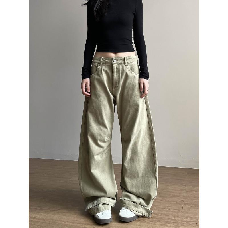 

Американский Ретро Вареный Прямой Крой Женский Комбинезон - Уличный Стиль, Свободный, Длина в Пол Тренд S хаки