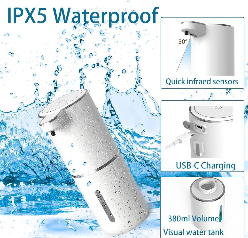 380ML Light Display Touchless Desktop Or Wall-Mounted USB Rechargeable Automatic Smart Sense Soap Dispenser For Kitchen Bathroom