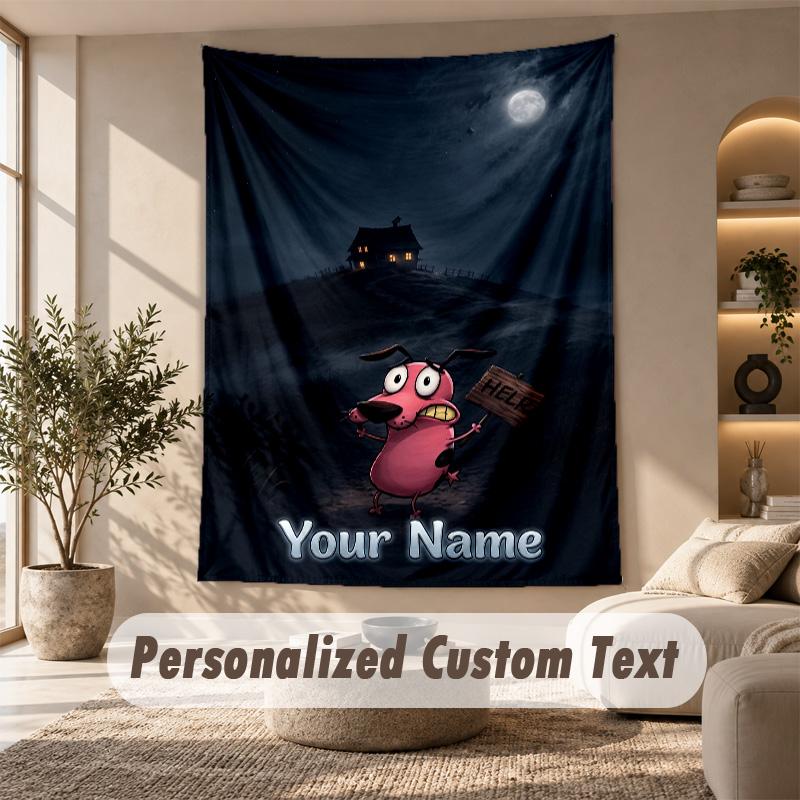 Tapestry Custom Name Text, Wall Hanging Tapestry Home Room DecorCourage the Cowardly Dog