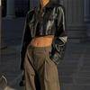 Veste Courte Y2K en Simili Cuir Femme Vintage Col Reversé Mode Bouton Manteau Femme Grunge Street Élégant Décontracté Manteaux 2026