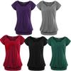 Elegant Women's Fashion Summer V-neck Short Sleeve Pleated Loose Blouse Plus Size