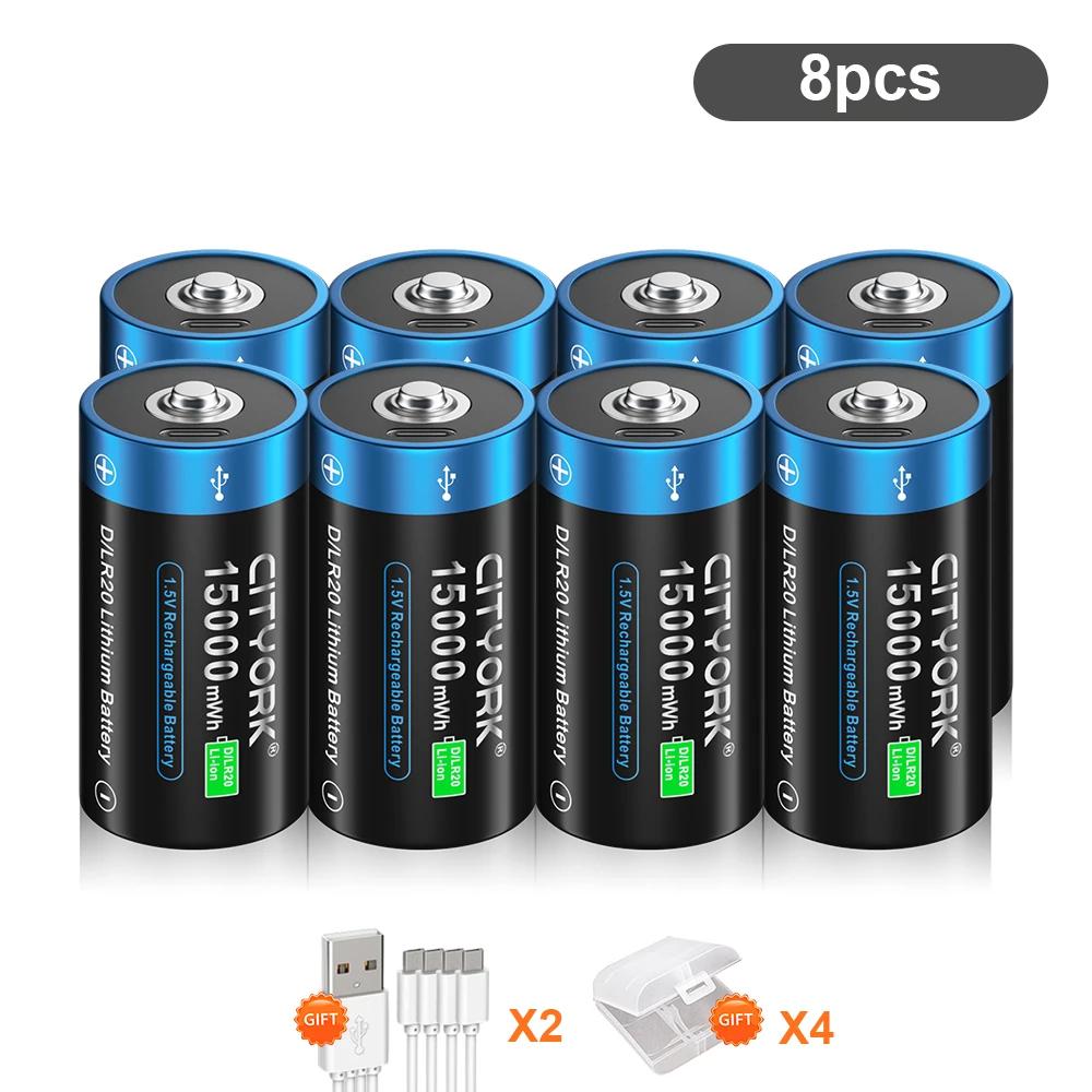 Batteria agli ioni di litio ricaricabile LR20 R20 D da 1,5 VD Batteria a celle D di tipo D Batterie ricaricabili USB per fornelli a gas Scaldabagno