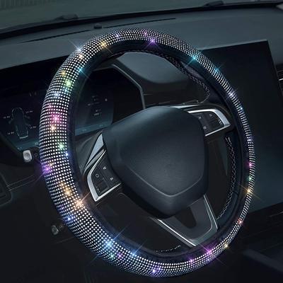 38cm Antypoślizgowe Uniwersalne Pokrowce na Kierownicę Bling Cyrkonie Pokrowiec na Kierownicę dla Kobiet Dziewczyny z Kryształowym Diamentem Błyszczący Samochód SUV Oddychający