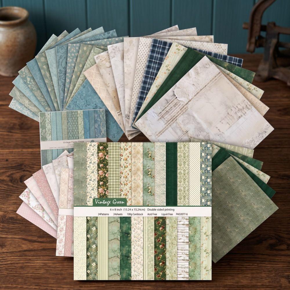 24 Blatt Blumendruck Scrapbook-Papier 6 Zoll Hintergrundpapier Dekoratives Papier Bastelbedarf DIY