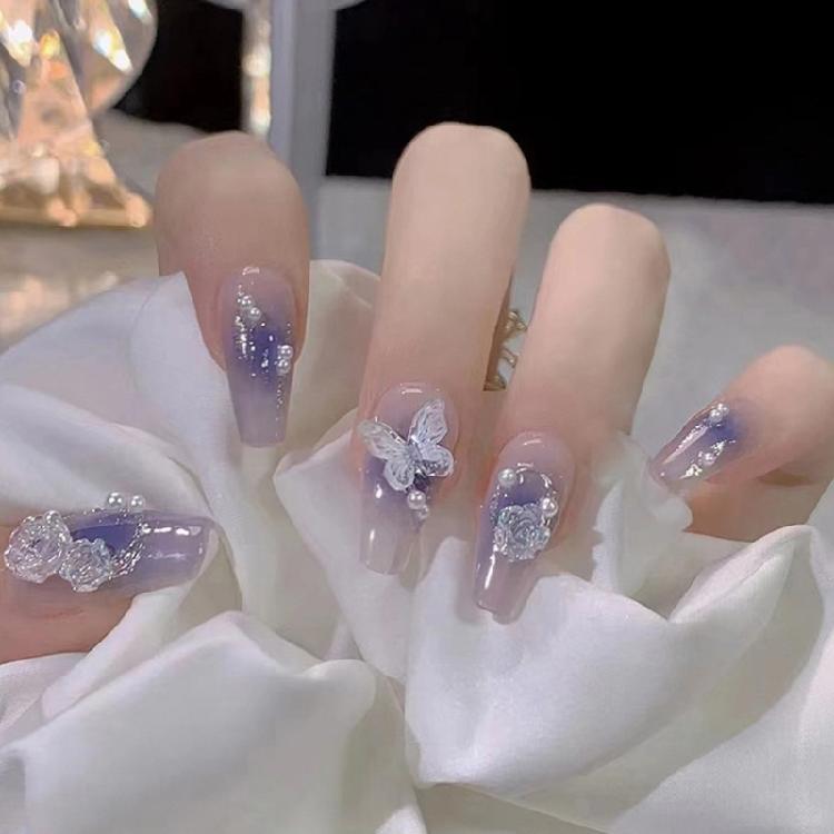 24Pcs Press on Nail Coffin Glues on Nail French Fake Nail Designs False Nail Artificial Nail Gifts for Women Girls