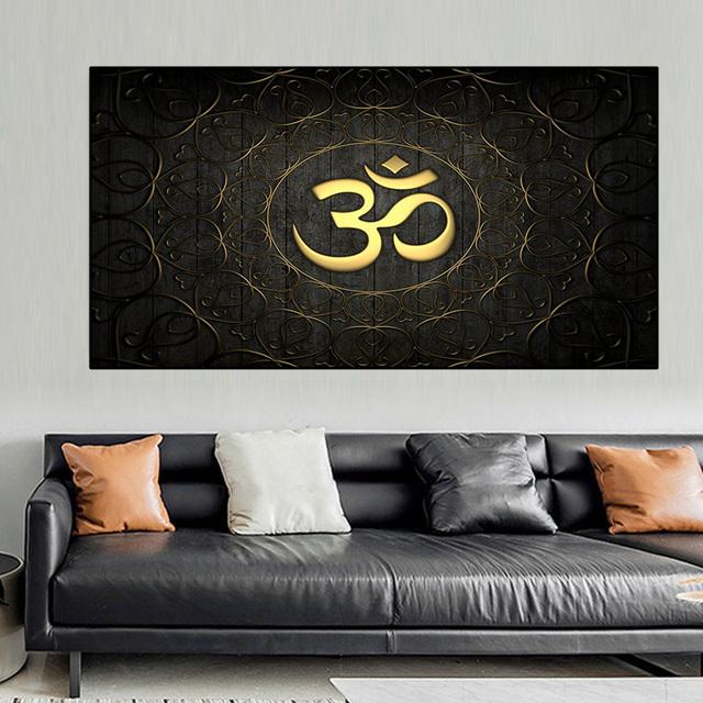 Abstract Hindu Om Icon Canvas Painting Nordic Gold Hinduism Posters and Prints Wall Art Pictures Living Room Decor No Frame