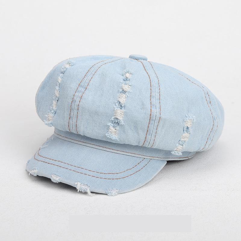 

Retro Octagonal Cap Beret Women Washed Denim Newsboy Hat Painter Caps Women Hats Female Beret Casual Spring Autumn Sunshade New M светло-синий