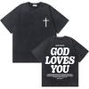 T-shirt Grafiche Vintage Lavate Cristiane Gesù Buona Novella Dio Ti Ama Versetto Biblico Uomo Donna Moda Casual Oversize