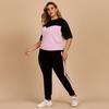 Large Size Women's T-shirt Pants Suit Summer Color Contrast Round Neck Shirt Elastic Waist Pants Loose Casual Sports Suit