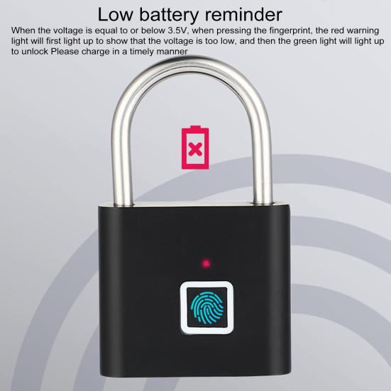 Chytrý visací zámek otisků prstů USB dobíjecí bezklíčový biometrický zámek Heavy Duty Alloy Venkovní ohradník Školní skříňka do tělocvičny Elektronický zámek na otisk prstu