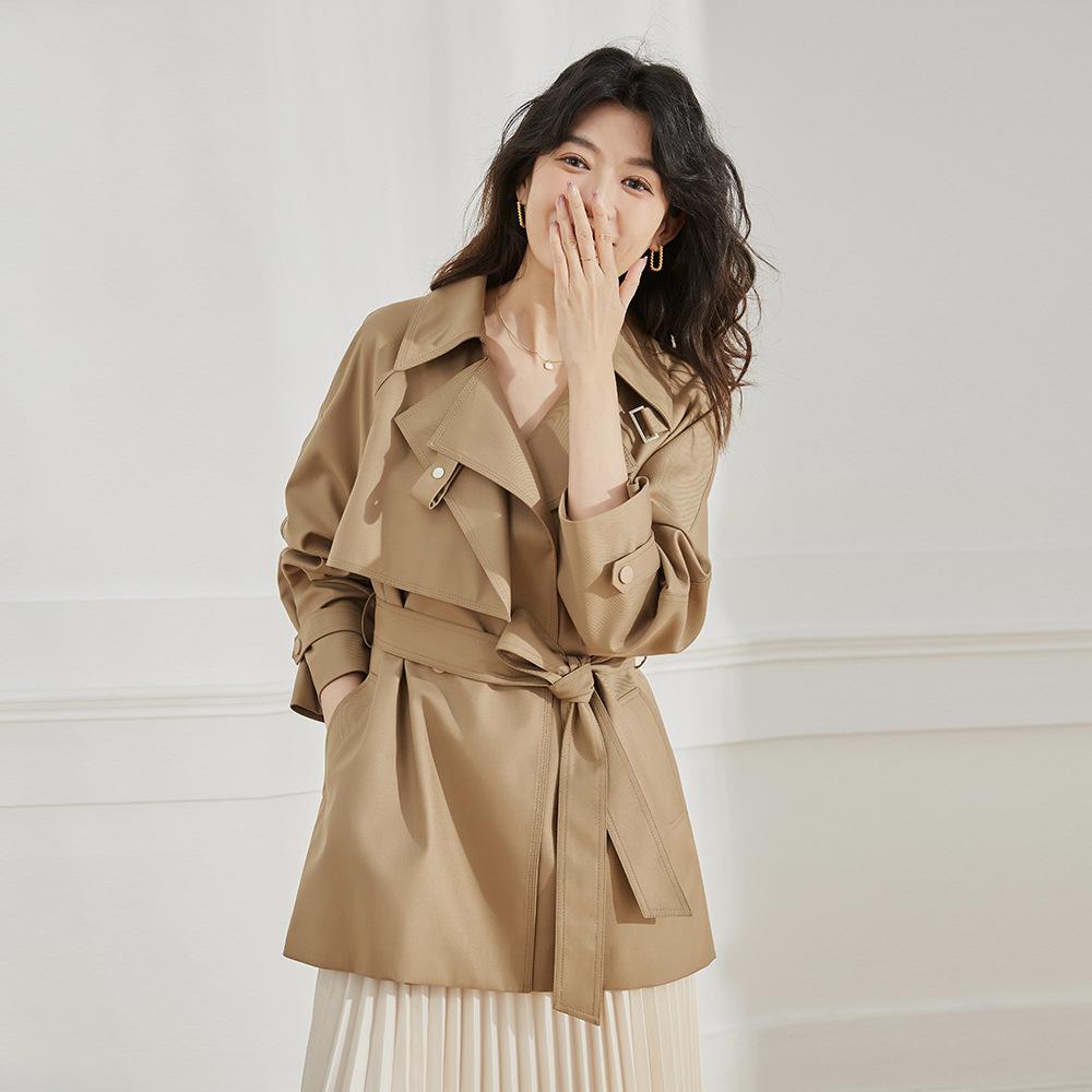 

Новое чувство дизайна Шэн Хун Цю асимметричное, свободный и непринужденный темперамент, тренч средней длины, женский 129 L хаки