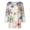 Women's Fashion Casual Printed V-Neck Short Sleeve Decorative Button Three-quarter Sleeve T-Shirt Top