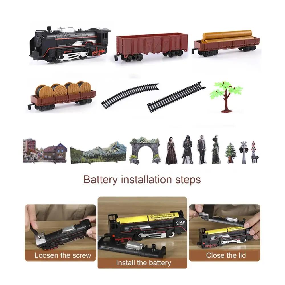 Non-Toxic Electric Train Toys Railway Classical Freight Train Locomotive Play Set Simulation Model For Children Kids Children Christmas Gifts