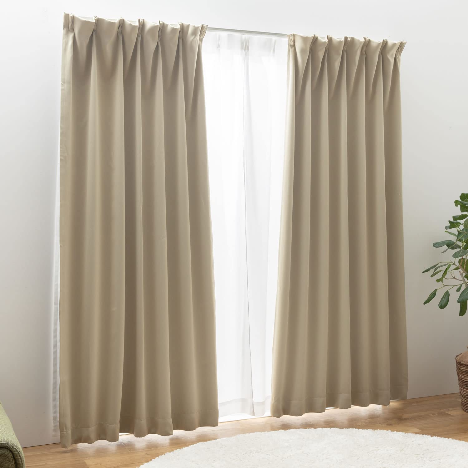 

Univer Curtain Set Grade 1 Light UV Protection Energy 100cm Wide x 190cm Set of Blink Ready-to-Use (with Lace), Blocking, (Over 70%), Mirrored, бежевый